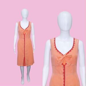 Y2K PHILOSOPHY Di ALBERTA FERRETTI Coral Dress W/Adjustable Tie & Red Trim. XS-S